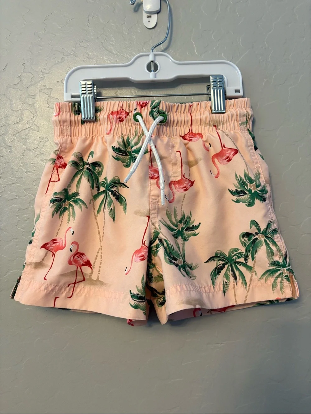 Old Navy pink flamingo and palm tree print boys swim trunks size xs 5